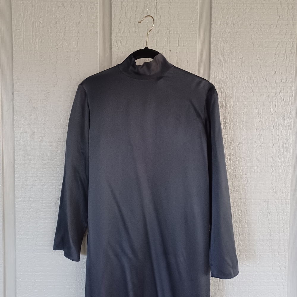 Vince Mock Neck Silk Shift Dress Size S Women Minimalist Quiet Luxury In Black - Picture 3 of 15